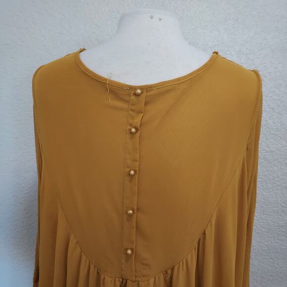 Ultra Pink Mustard Long Sleeve Crochet Tunic Long Sleeve Blouse Size XL - Picture 10 of 13